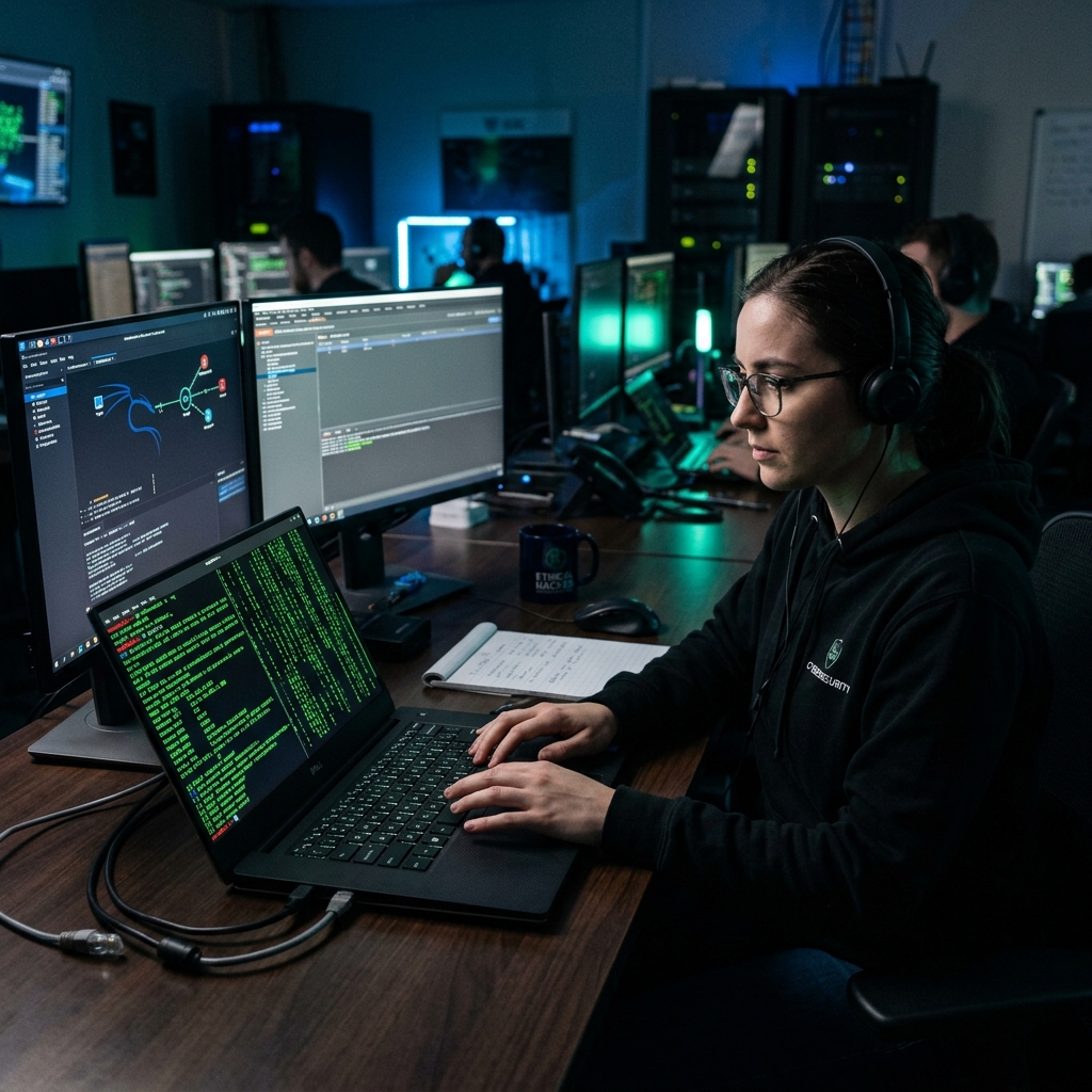 Security analyst running firewall penetration test
