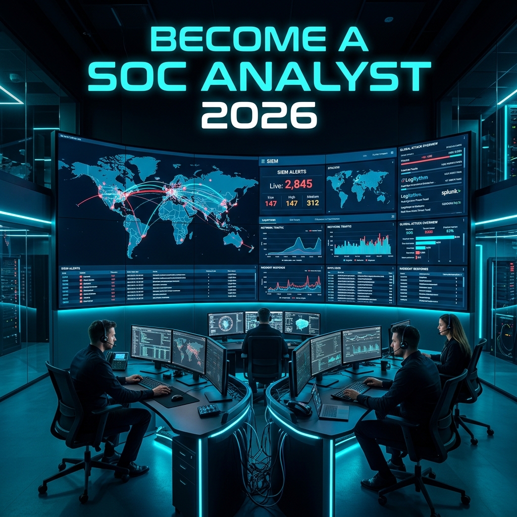 How to become SOC analyst 2026 — Security Operations Center workspace