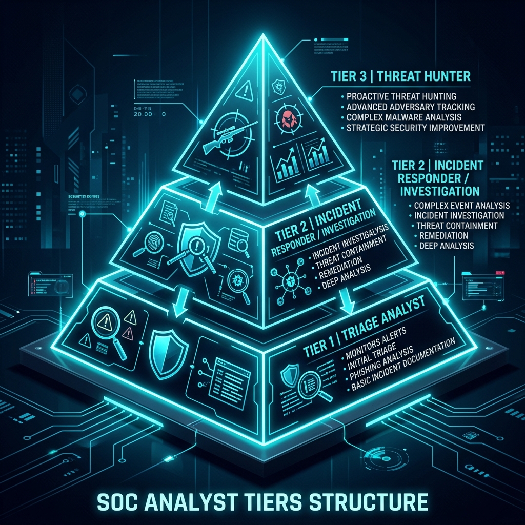 SOC analyst tier levels — Tier 1, Tier 2, Tier 3 explained